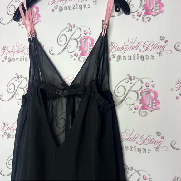 Ann summers babydoll dress nighty open cup bling black pink rhinestone buckle - Picture 10 of 13